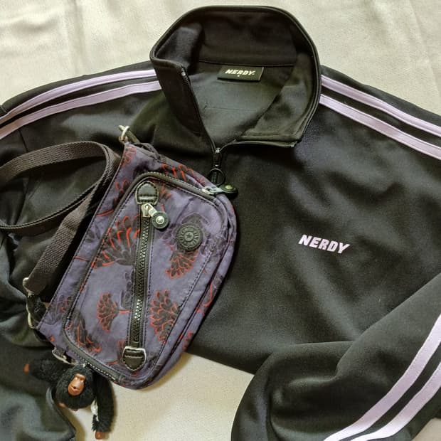 Nerdy 널디 블랙 연보라 져지 트랙탑 자켓