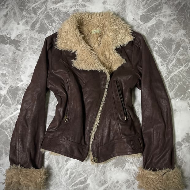 (Japanese vintage)fur rider jacket