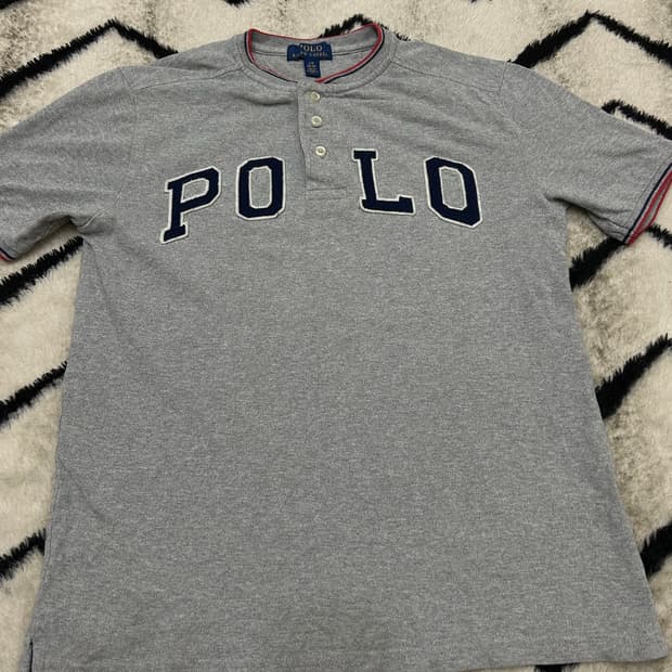 [실측여성L]POLO 스펠아웃 헨리넥 코튼 반팔/그레이