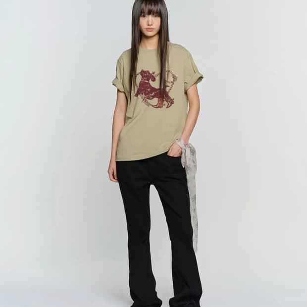 썬번프로젝트 HEART DOG OVERFIT T-SHIRT, KHAKI