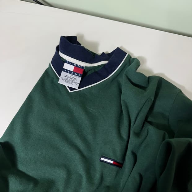 XXL 타미진스 90's 루즈핏 딥그린 브이넥 올드스쿨 슬리브긴팔티