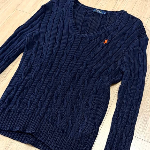 폴로 랄프로렌 네이비 케이블 니트 네이비 오렌지포니