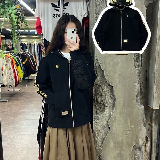 베이프 금장 샤크 후드집업 블랙 M #csz1782