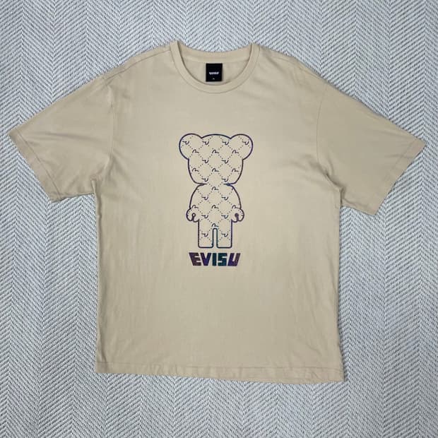 EVISU 베어 반팔티 XL 베이지