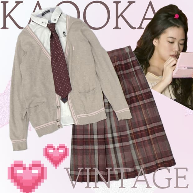 ♥️이스트보이 가디건 핑크 레드 교복 코디세트♥️넥타이 일본교복 스커트