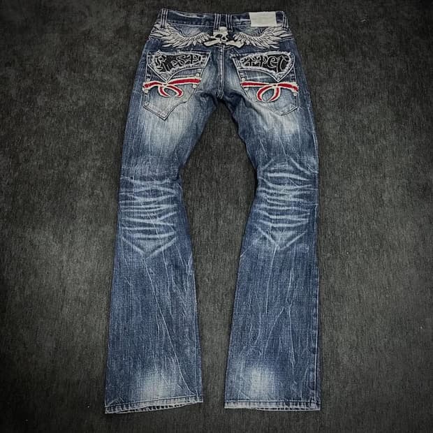 Red pepper 00's skull embroider denim