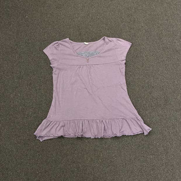 L)Peace 빈티지 여성 레이스 디테일 프릴 반팔