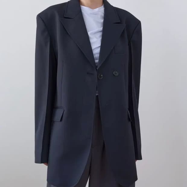 마조네 보이프렌드 더블 버튼 자켓 -네이비