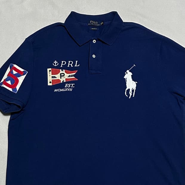 XL 폴로랄프로렌 빅포니 블루 카라 반팔 티셔츠
