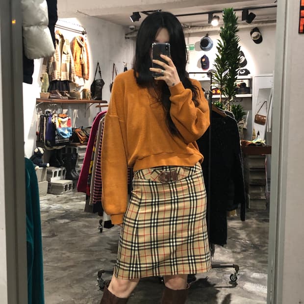 Burberry belt set beige check mini skirt