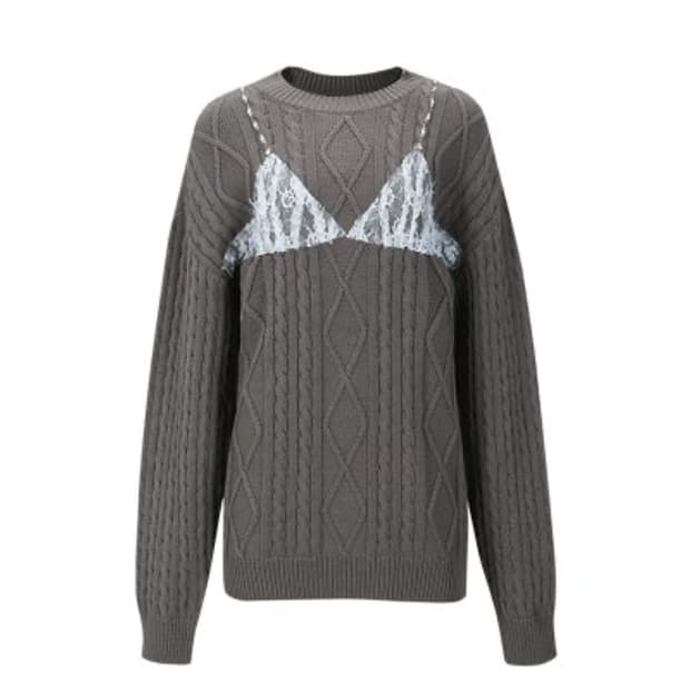 앤더슨벨 TESS LACE ON BOYFRIEND-FIT KNIT SWE