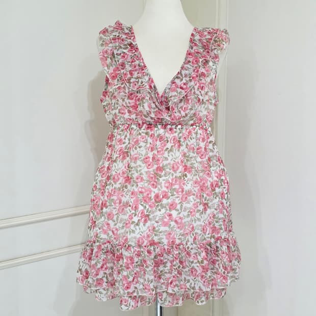 일본빈티지)로즈히메갸루st 로맨틱 v넥 프릴셔링캉캉 리즈리사깔 튜닉원피스