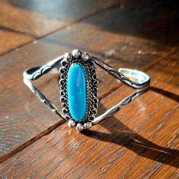 네이티브 아메리칸 오리지널 나바호 터키석 실버 뱅글