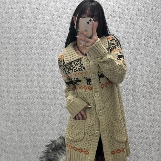 빈티지 코지 모리걸 노르딕 코위찬 여리핏 롱 가디건 LL C09055