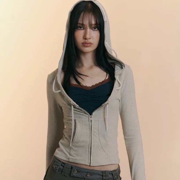 플리즈노팔로우 글렌 딥유넥 후디 오트밀