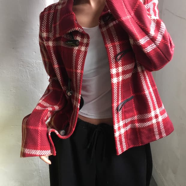 Burberry 버버리 레드 체크 울 더플 코트 