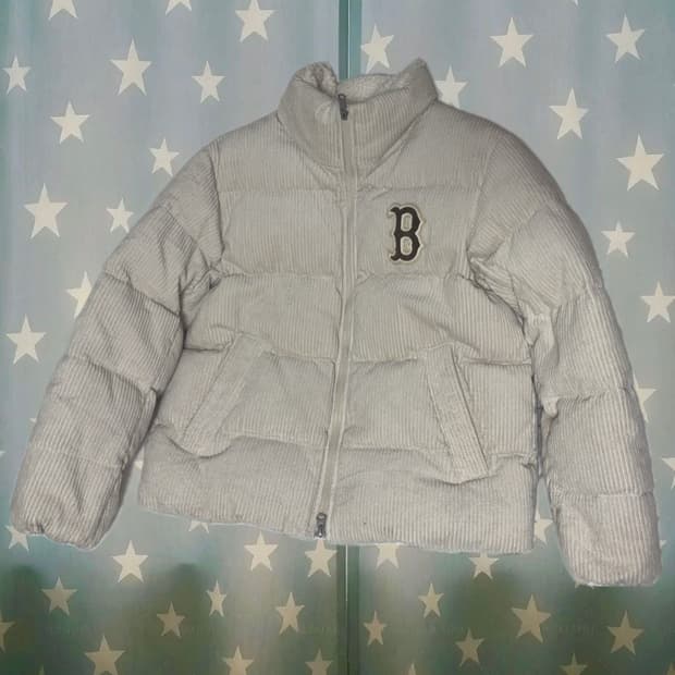 MLB 베이지 코듀로이 숏패딩 