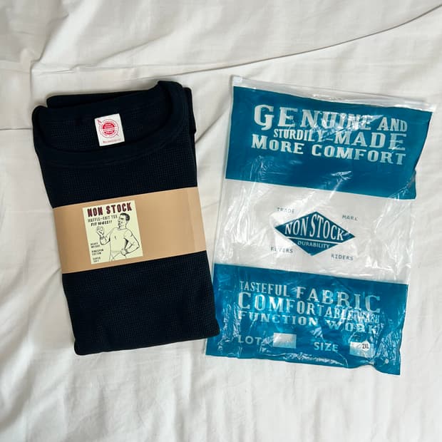 [새상품] 브론슨 와플 코튼 긴팔티 블랙 XL