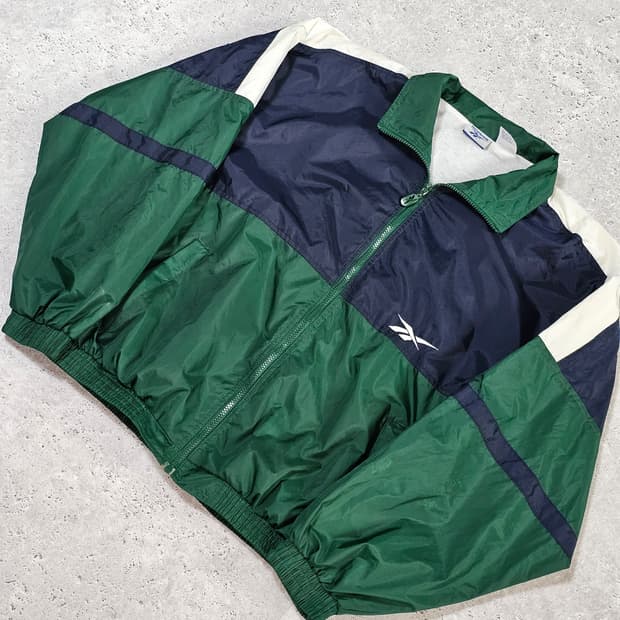 리복 90s 딥그린 배색 바람막이 오버핏 자켓
