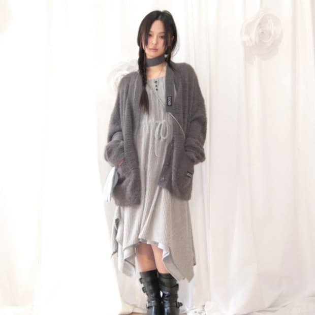 ASON LUCA TIE CARDIGAN CHARCOAL