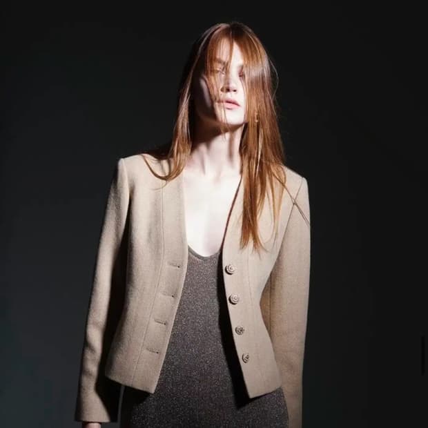 패브릭컬러지 no collar short jacket beige