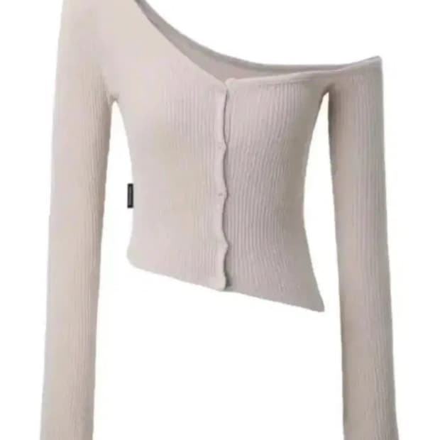 쓰리타임즈 원숄더 가디건 버튼티 베이지