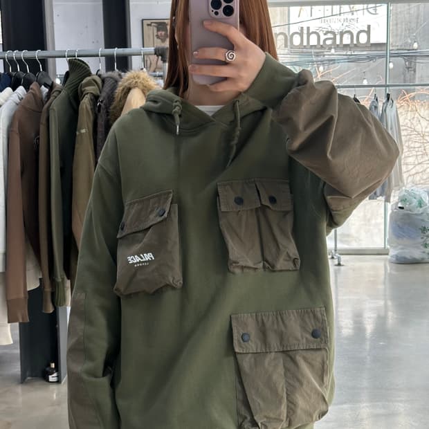팔라스 21SS C-포켓 후드 그린 후드티