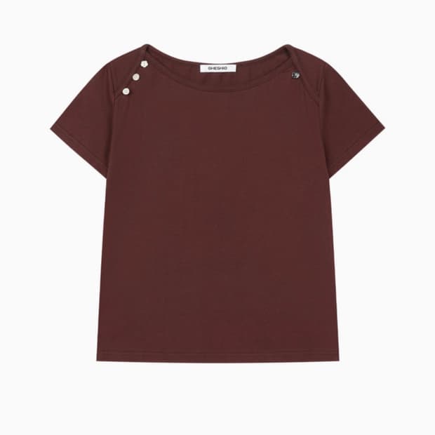 오헤시오 DOT BUTTON T-SHIRT, BURGUNDY
