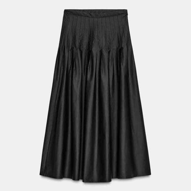 플리츠 미디 스커트