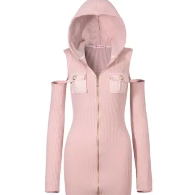 베이비메탈클럽 골드 후디 원피스 핑크