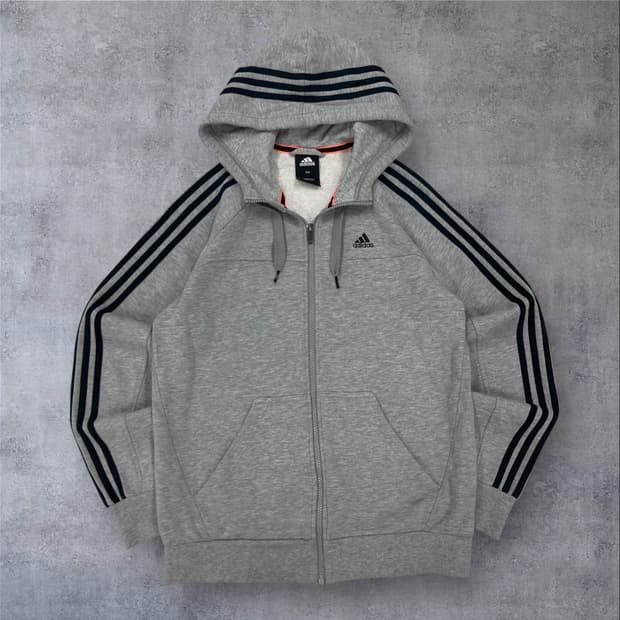 아디다스 스몰 로고 사이드 라인 그레이 후드 집업