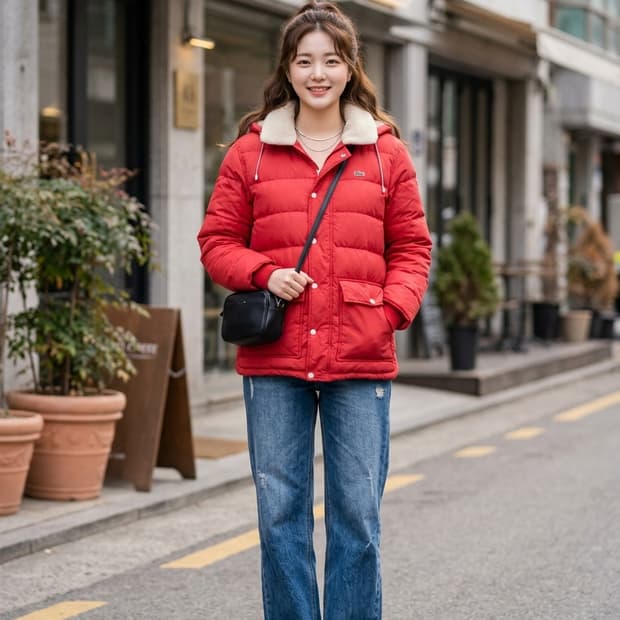 LACOSTE L!VE 라코스테 라이브 레드 덕다운 패딩 (사이즈 XL)