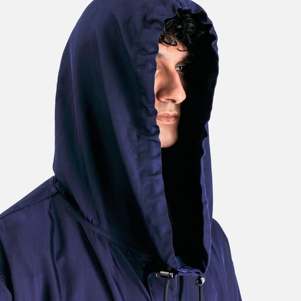 드리스반노튼 Hooded Mid Length Jacket Blue