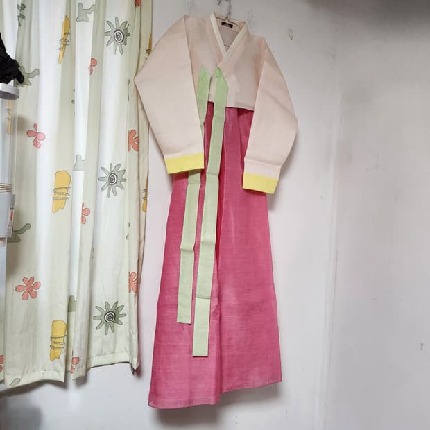 금단제 아이보리/핑크색 여자 한복 풀세트77~77반