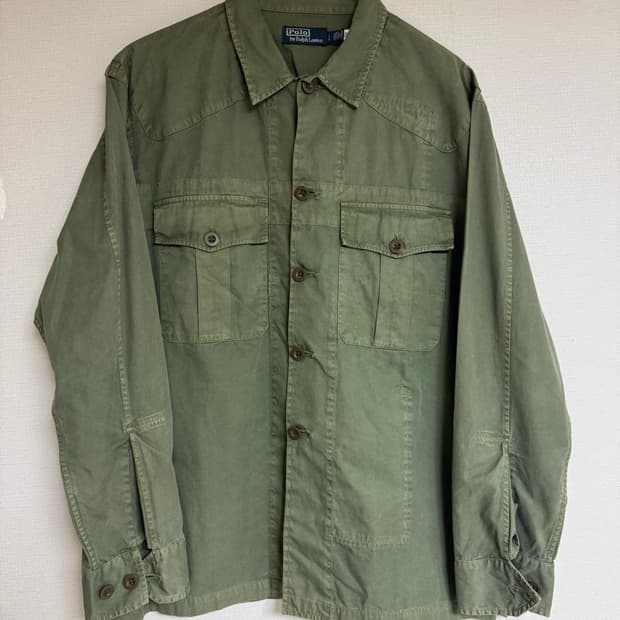 L 폴로 랄프로렌 m43 트윌 유틸리티 오버 카키 셔츠 자켓