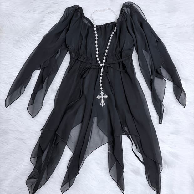 오즈온깔 언발 고스 시스루 원피스 고딕 블랙
