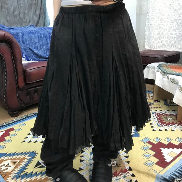 빈티지 여성 디테일 블랙 미디스커트