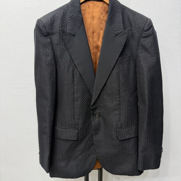 정품) 타임옴므 한섬 블랙 체크 패턴 자켓 100