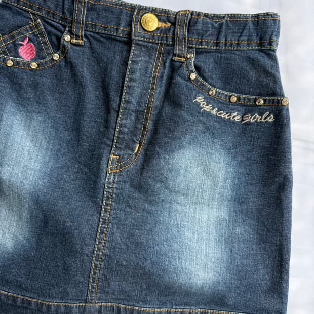 블루엔젤 큐빅 비즈라인 데님스커트