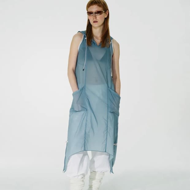 스컬프터 openwork hoodie dress  blue