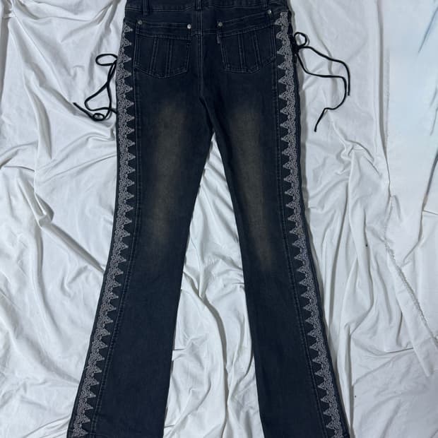 Ozz oneste 레이스업 플레어 데님 팬츠 y2k vkei ozzon