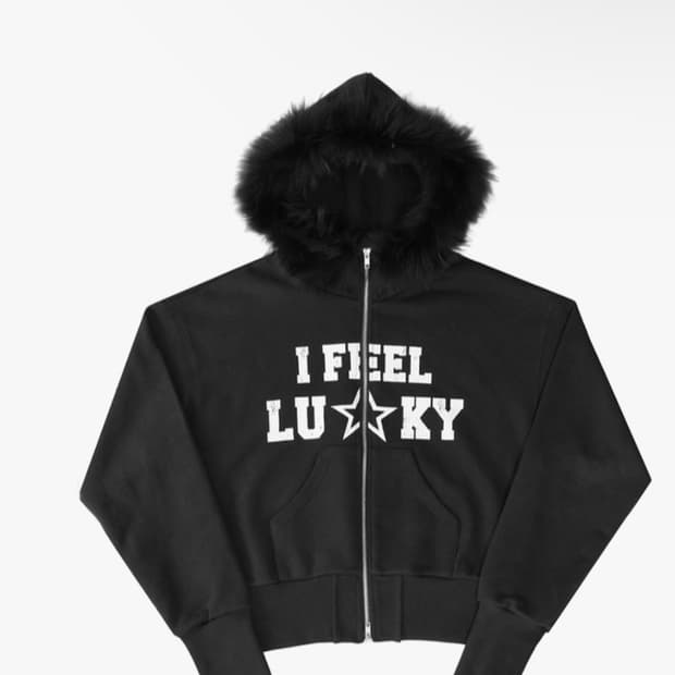 아이필럭키 Lucky Fur Hood Zip-Up - Black