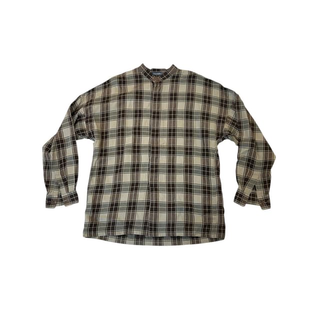 80s 이세이 미야케 체크 밴드카라 셔츠