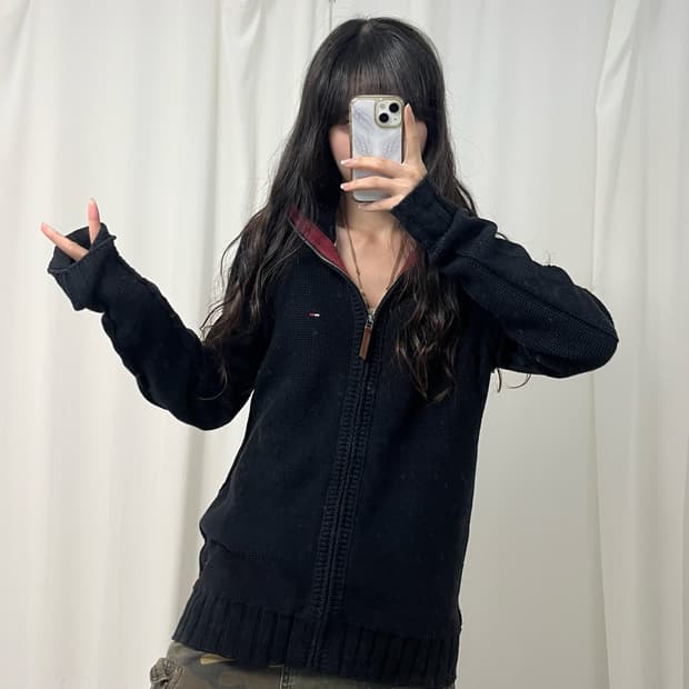 Tommy Hilfiger black knit zip-up