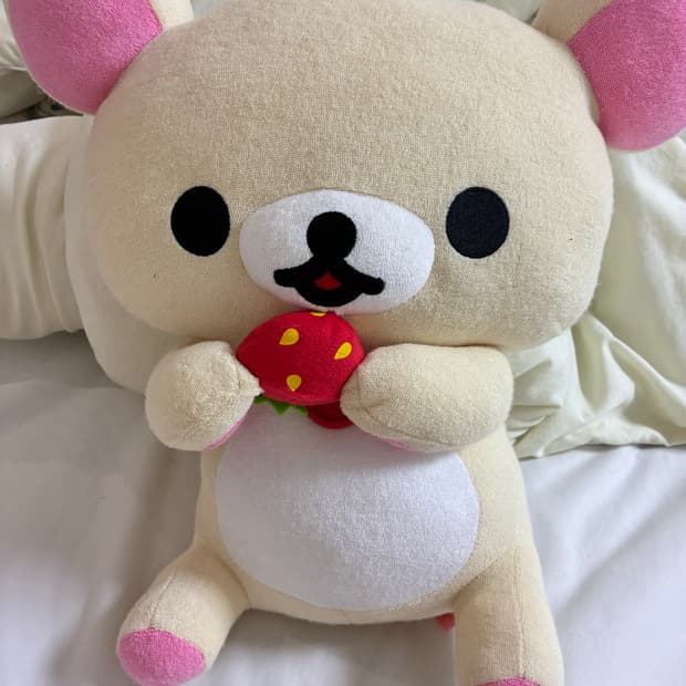 딸기 들고 있는 리락쿠마 인형
