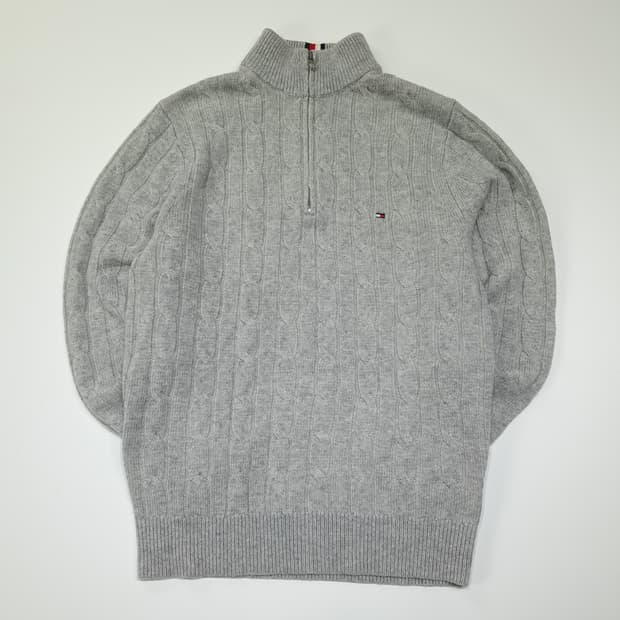 CL270 S 타미힐피거 램스울 케이블 하프집업 그레이 니트