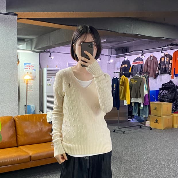 폴로 랄프로렌 스포츠 브이넥 꽈배기 니트 B5195