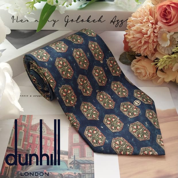 던힐 실크 블루 과일 모티브 패턴 넥타이 10cm A+등급 K2149
