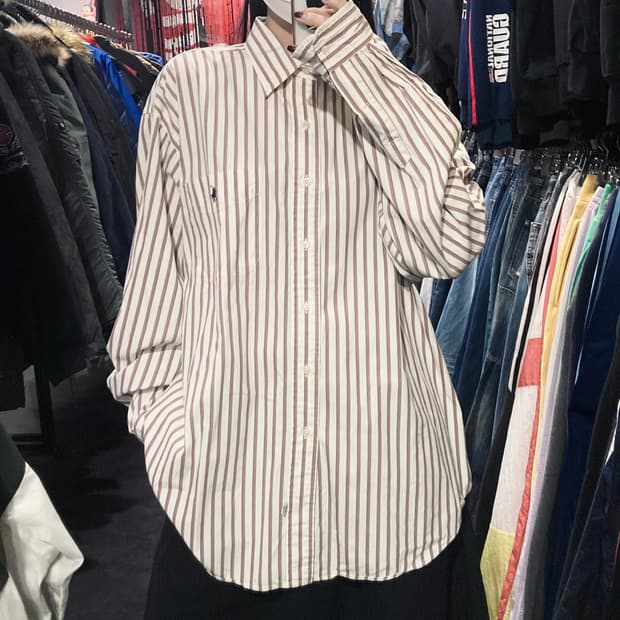 [IM]폴로 랄프로렌 섀도 스트라이프 셔츠 브라운