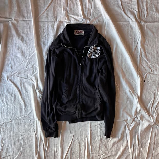 Vintage Patch Print Zip-Up Jacket